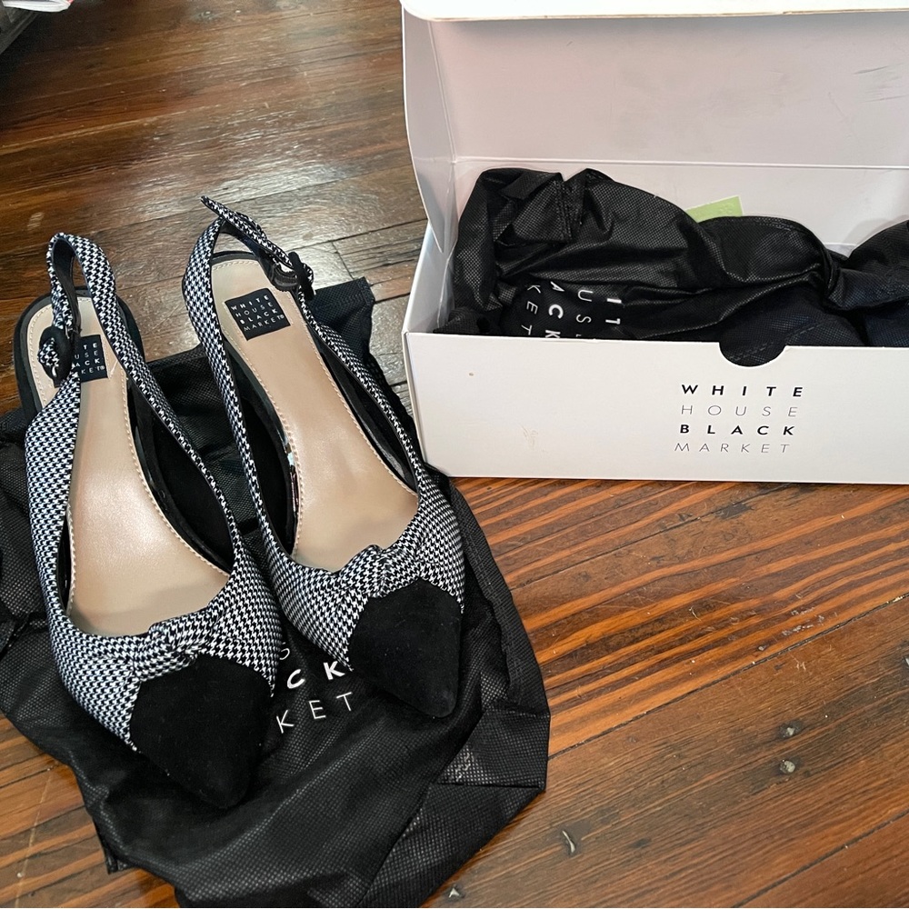 White House Black Market Like New Open Box Houndstooth Size 8.5 Slingback Heels